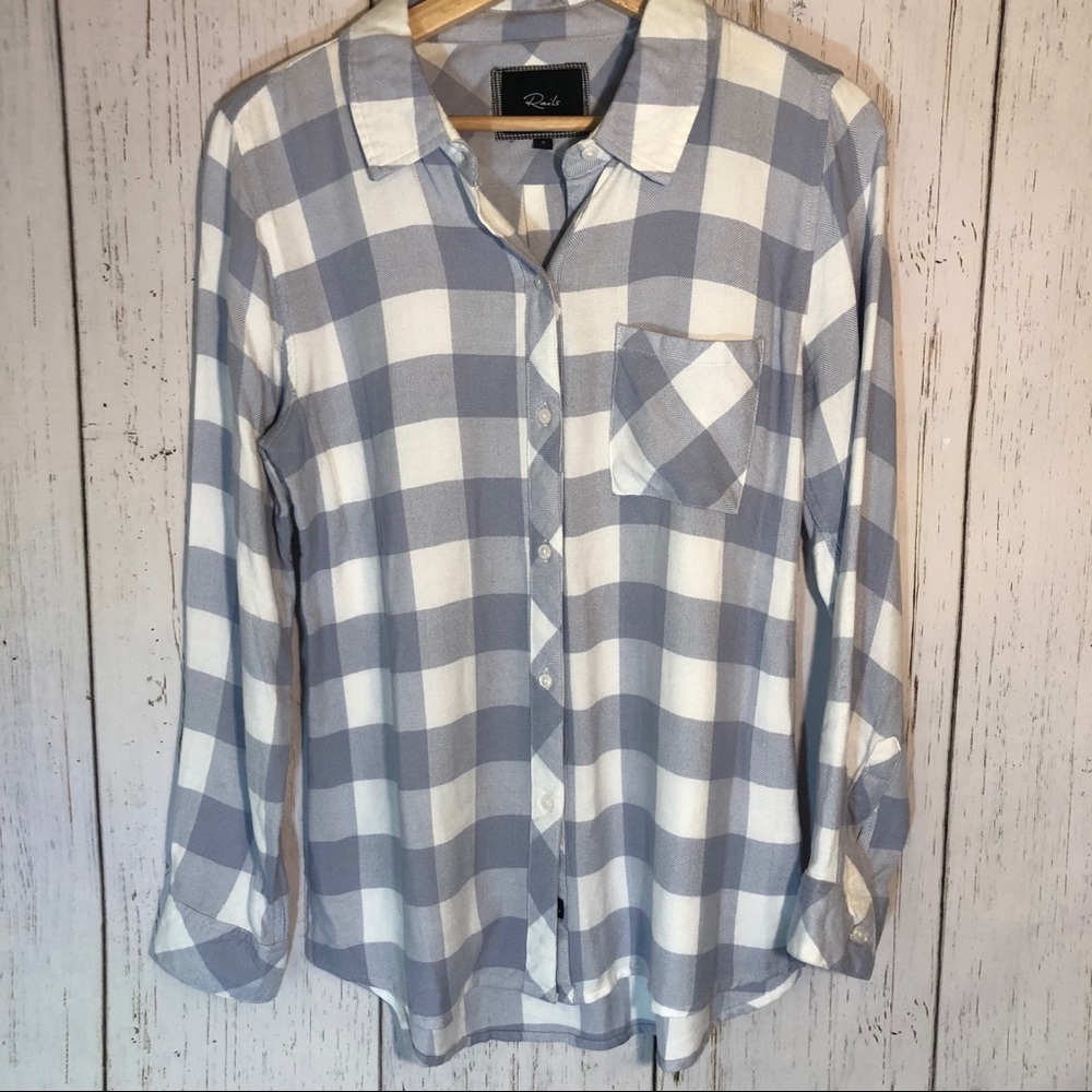 Rails Plaid Button Down Shirt Gray White Small - image 3